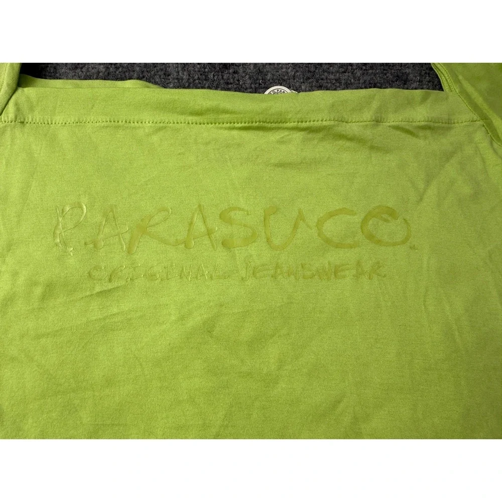 Vintage Parasuco Original Lime Green Square Neck T Shirt Size L Embossed NWT - Picture 4 of 8